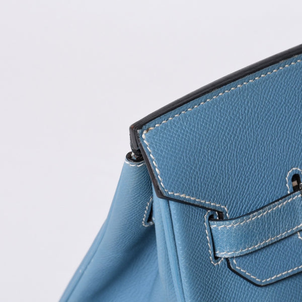 Very good condition HERMES BIRKIN Birkin 35 Blue Jean Silver hardware Vaux Epson handbag □J stamp Used 4a001545