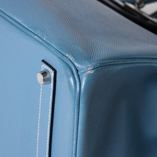 Very good condition HERMES BIRKIN Birkin 35 Blue Jean Silver hardware Vaux Epson handbag □J stamp Used 4a001545