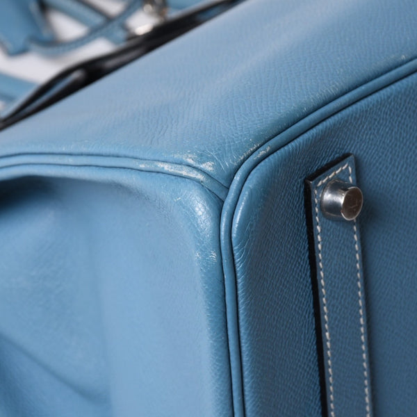 Very good condition HERMES BIRKIN Birkin 35 Blue Jean Silver hardware Vaux Epson handbag □J stamp Used 4a001545