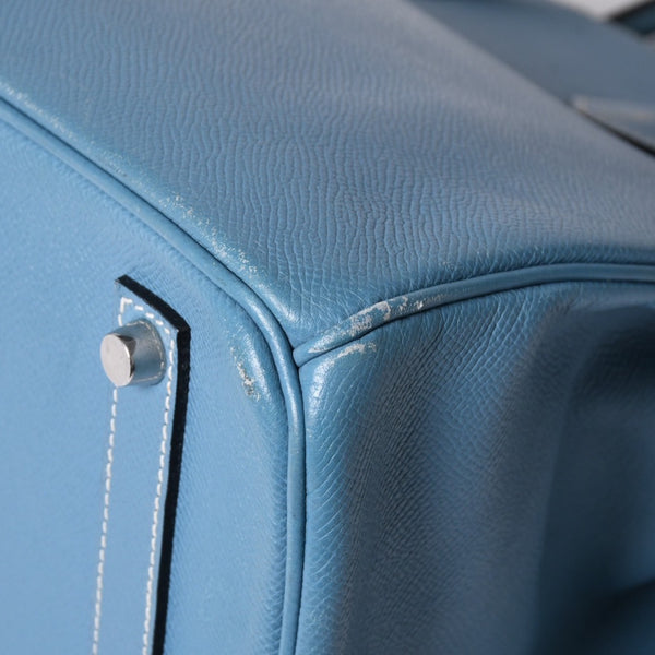 Very good condition HERMES BIRKIN Birkin 35 Blue Jean Silver hardware Vaux Epson handbag □J stamp Used 4a001545
