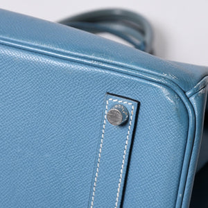 Very good condition HERMES BIRKIN Birkin 35 Blue Jean Silver hardware Vaux Epson handbag □J stamp Used 4a001545