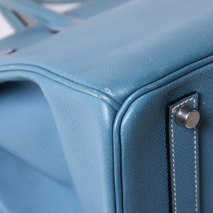 Very good condition HERMES BIRKIN Birkin 35 Blue Jean Silver hardware Vaux Epson handbag □J stamp Used 4a001545