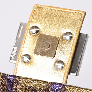 FENDI フェンディ マンマバゲット ワンショルダーバッグ ズッカ ジャガード 8BR000 ゴールド パープル ブラウン 美品 中古 4a001178