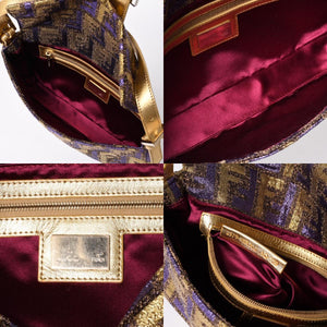 FENDI フェンディ マンマバゲット ワンショルダーバッグ ズッカ ジャガード 8BR000 ゴールド パープル ブラウン 美品 中古 4a001178