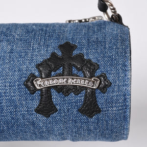 新品同様 CHROME HEARTS クロムハーツ デニム ポーチ 新作 マルチロゴ バッグ レザーパッチ 中古 4a001557