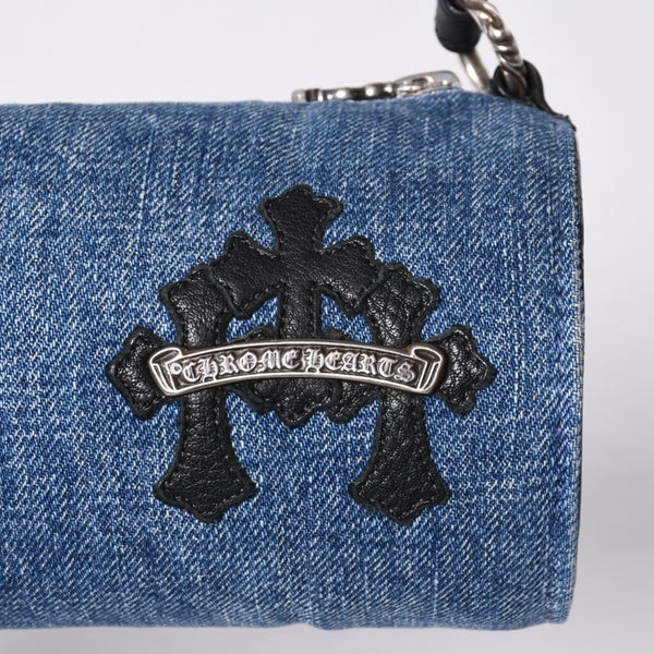 新品同様 CHROME HEARTS クロムハーツ デニム ポーチ 新作 マルチロゴ バッグ レザーパッチ 中古 4a001557
