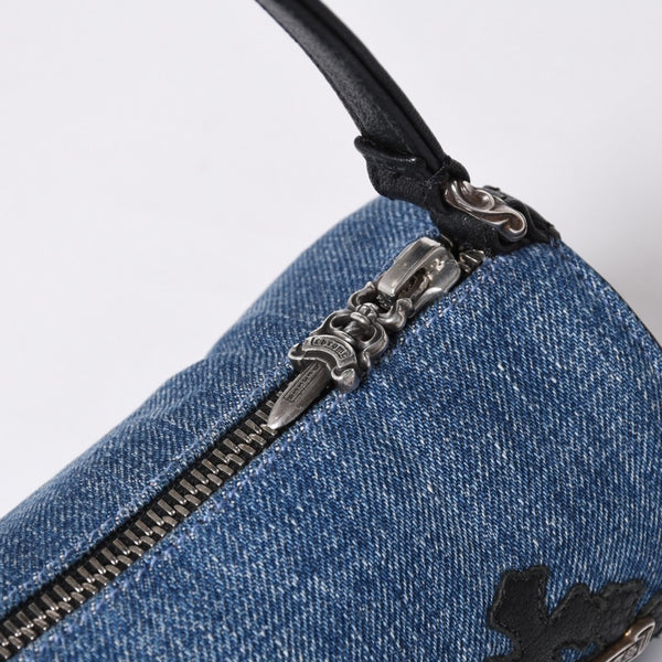 新品同様 CHROME HEARTS クロムハーツ デニム ポーチ 新作 マルチロゴ バッグ レザーパッチ 中古 4a001557