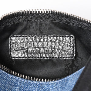 新品同様 CHROME HEARTS クロムハーツ デニム ポーチ 新作 マルチロゴ バッグ レザーパッチ 中古 4a001557