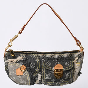 Very Good Condition LOUIS VUITTON Monogram Denim Pouchy One Shoulder Bag Black M95383 Used 4a001450