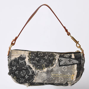 Very Good Condition LOUIS VUITTON Monogram Denim Pouchy One Shoulder Bag Black M95383 Used 4a001450