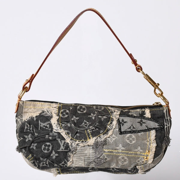 Very Good Condition LOUIS VUITTON Monogram Denim Pouchy One Shoulder Bag Black M95383 Used 4a001450