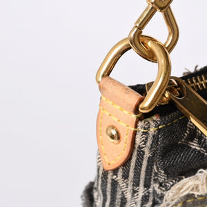 Very Good Condition LOUIS VUITTON Monogram Denim Pouchy One Shoulder Bag Black M95383 Used 4a001450