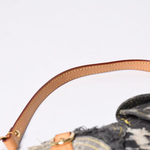 Very Good Condition LOUIS VUITTON Monogram Denim Pouchy One Shoulder Bag Black M95383 Used 4a001450