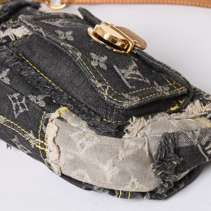 Very Good Condition LOUIS VUITTON Monogram Denim Pouchy One Shoulder Bag Black M95383 Used 4a001450