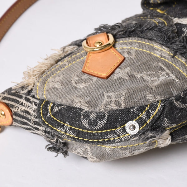 Very Good Condition LOUIS VUITTON Monogram Denim Pouchy One Shoulder Bag Black M95383 Used 4a001450