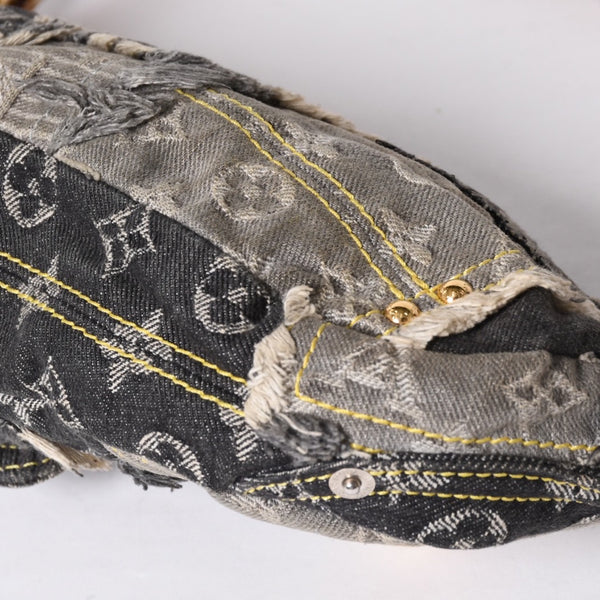 Very Good Condition LOUIS VUITTON Monogram Denim Pouchy One Shoulder Bag Black M95383 Used 4a001450