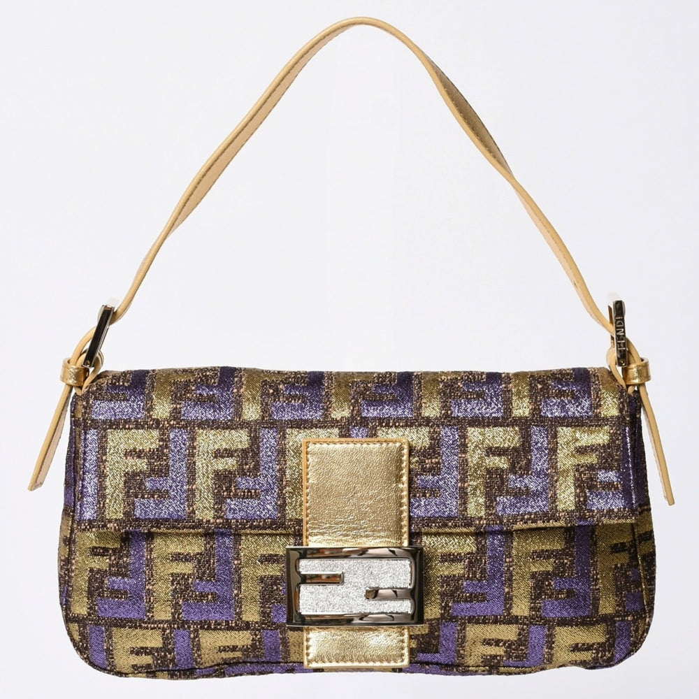 FENDI フェンディ マンマバゲット ワンショルダーバッグ ズッカ ジャガード 8BR000 ゴールド パープル ブラウン 美品 中古 4a001178