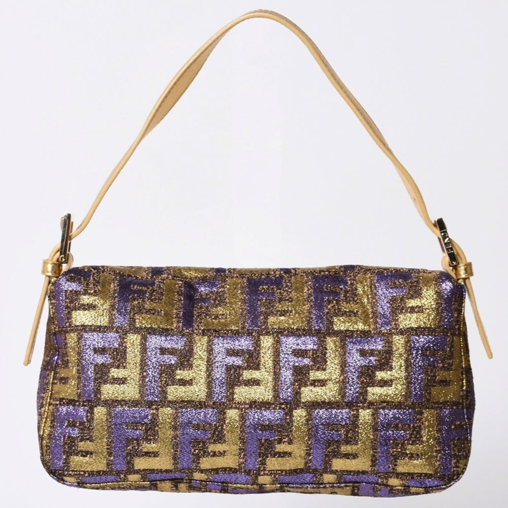 FENDI フェンディ マンマバゲット ワンショルダーバッグ ズッカ ジャガード 8BR000 ゴールド パープル ブラウン 美品 中古 4a001178