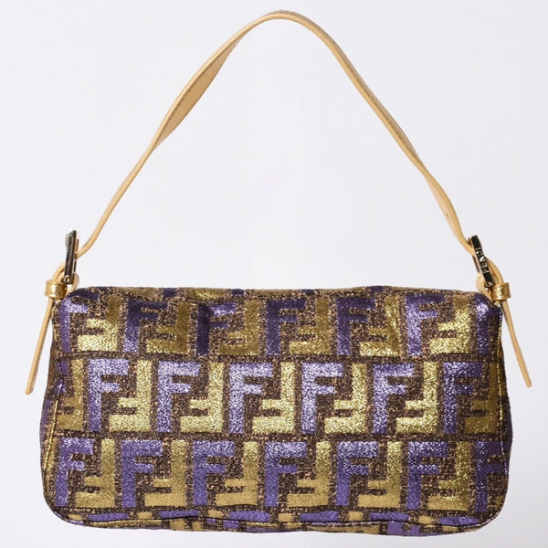 FENDI フェンディ マンマバゲット ワンショルダーバッグ ズッカ ジャガード 8BR000 ゴールド パープル ブラウン 美品 中古 4a001178