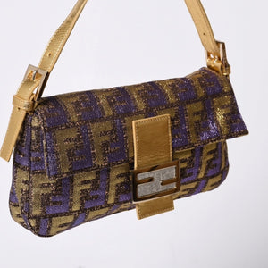 FENDI フェンディ マンマバゲット ワンショルダーバッグ ズッカ ジャガード 8BR000 ゴールド パープル ブラウン 美品 中古 4a001178