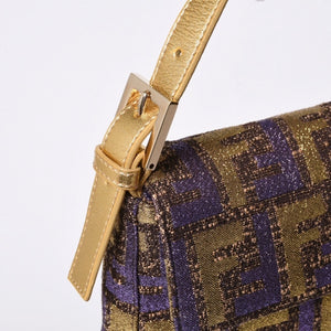 FENDI フェンディ マンマバゲット ワンショルダーバッグ ズッカ ジャガード 8BR000 ゴールド パープル ブラウン 美品 中古 4a001178