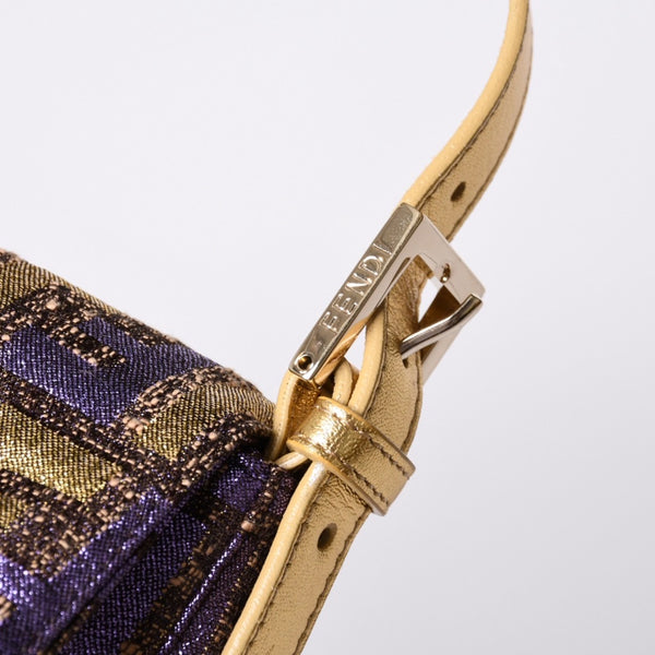 FENDI フェンディ マンマバゲット ワンショルダーバッグ ズッカ ジャガード 8BR000 ゴールド パープル ブラウン 美品 中古 4a001178