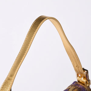 FENDI フェンディ マンマバゲット ワンショルダーバッグ ズッカ ジャガード 8BR000 ゴールド パープル ブラウン 美品 中古 4a001178