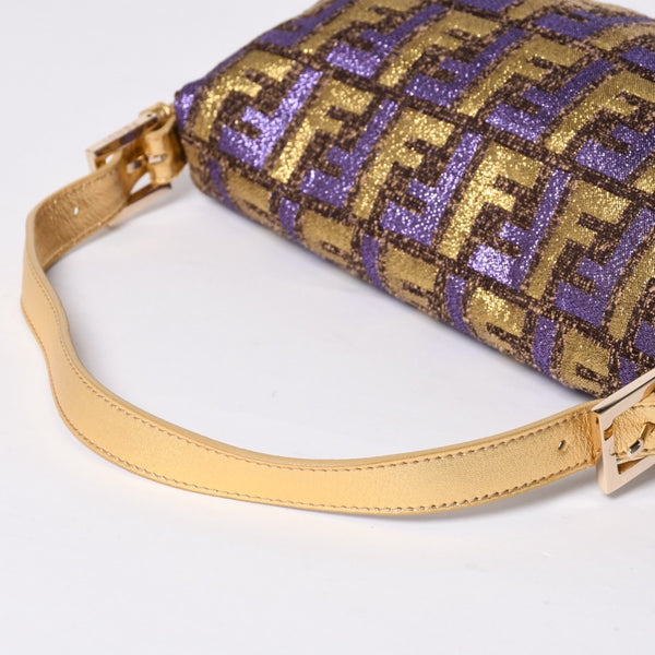 FENDI フェンディ マンマバゲット ワンショルダーバッグ ズッカ ジャガード 8BR000 ゴールド パープル ブラウン 美品 中古 4a001178