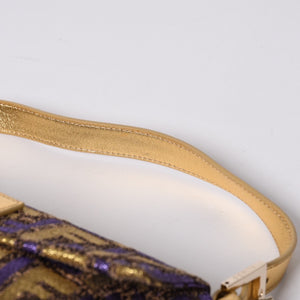 FENDI フェンディ マンマバゲット ワンショルダーバッグ ズッカ ジャガード 8BR000 ゴールド パープル ブラウン 美品 中古 4a001178