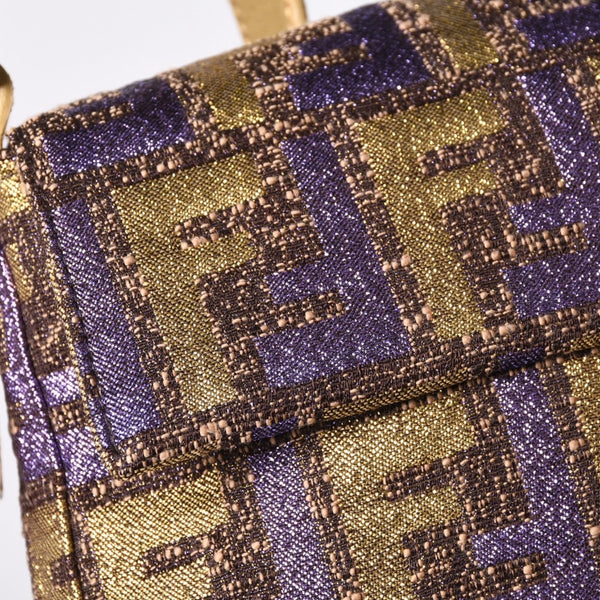FENDI フェンディ マンマバゲット ワンショルダーバッグ ズッカ ジャガード 8BR000 ゴールド パープル ブラウン 美品 中古 4a001178
