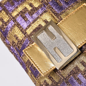 FENDI フェンディ マンマバゲット ワンショルダーバッグ ズッカ ジャガード 8BR000 ゴールド パープル ブラウン 美品 中古 4a001178