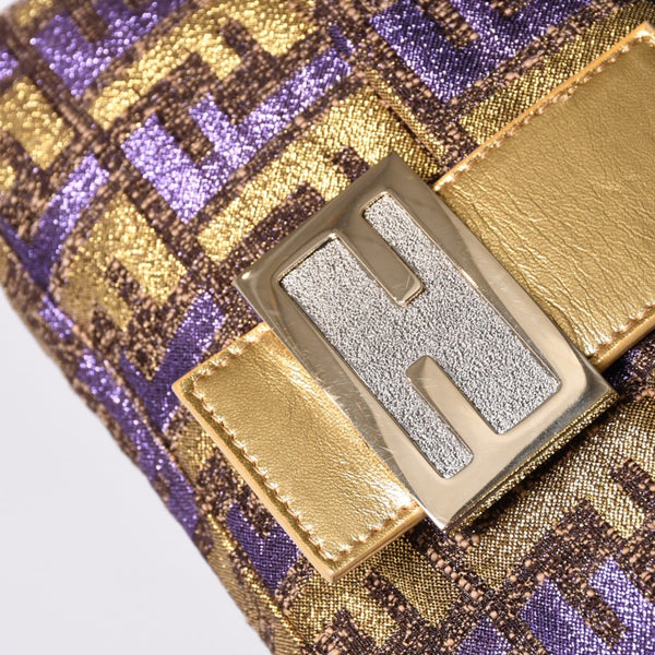 FENDI フェンディ マンマバゲット ワンショルダーバッグ ズッカ ジャガード 8BR000 ゴールド パープル ブラウン 美品 中古 4a001178
