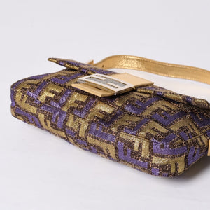 FENDI フェンディ マンマバゲット ワンショルダーバッグ ズッカ ジャガード 8BR000 ゴールド パープル ブラウン 美品 中古 4a001178
