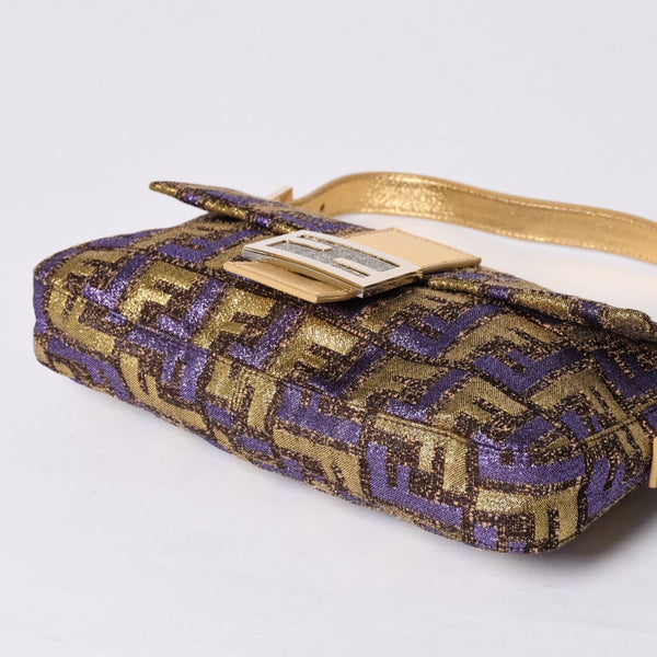 FENDI フェンディ マンマバゲット ワンショルダーバッグ ズッカ ジャガード 8BR000 ゴールド パープル ブラウン 美品 中古 4a001178