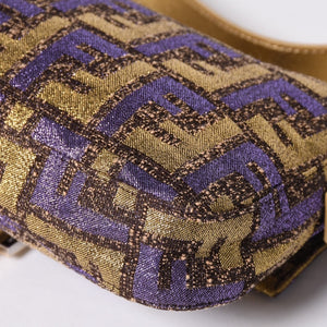 FENDI フェンディ マンマバゲット ワンショルダーバッグ ズッカ ジャガード 8BR000 ゴールド パープル ブラウン 美品 中古 4a001178