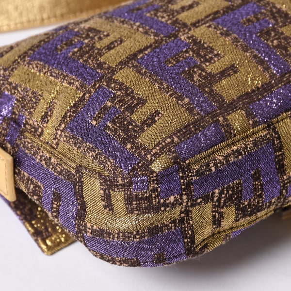FENDI フェンディ マンマバゲット ワンショルダーバッグ ズッカ ジャガード 8BR000 ゴールド パープル ブラウン 美品 中古 4a001178