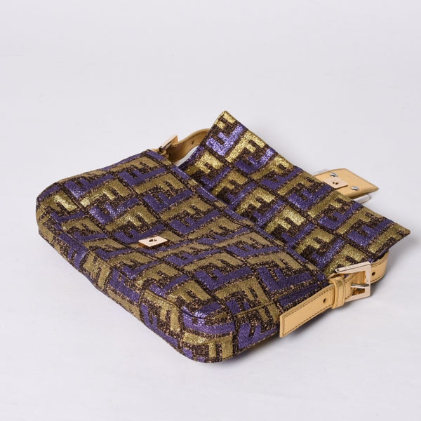 FENDI フェンディ マンマバゲット ワンショルダーバッグ ズッカ ジャガード 8BR000 ゴールド パープル ブラウン 美品 中古 4a001178