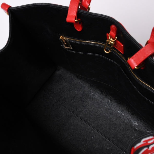 Very good condition LOUIS VUITTON On the Go GM Monogram Tufted Black x Red M45562 Used 4a001467