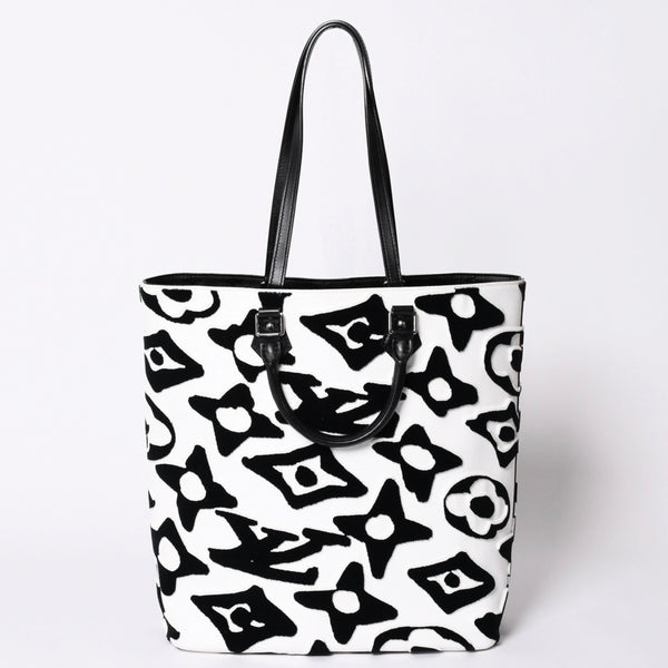 極美品 LOUIS VUITTON ルイヴィトン LVXUF カバ タフテッドモノグラム トートバッグ M45567 ブラック ホワイト 中古 4a001672