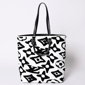 極美品 LOUIS VUITTON ルイヴィトン LVXUF カバ タフテッドモノグラム トートバッグ M45567 ブラック ホワイト 中古 4a001672