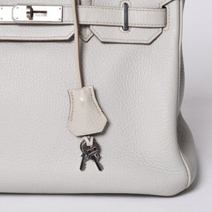 HERMES Birkin 30 Handbag Taurillon Clemence Pearl Gray Silver Hardware □Q Stamp Used 4a001472