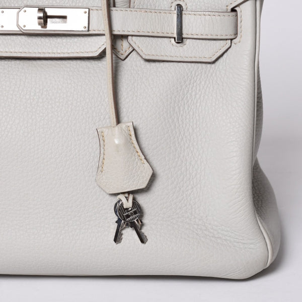 HERMES Birkin 30 Handbag Taurillon Clemence Pearl Gray Silver Hardware □Q Stamp Used 4a001472