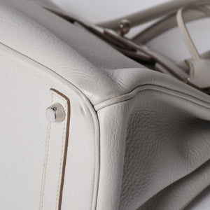 HERMES Birkin 30 Handbag Taurillon Clemence Pearl Gray Silver Hardware □Q Stamp Used 4a001472