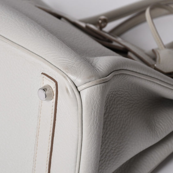 HERMES Birkin 30 Handbag Taurillon Clemence Pearl Gray Silver Hardware □Q Stamp Used 4a001472