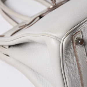 HERMES Birkin 30 Handbag Taurillon Clemence Pearl Gray Silver Hardware □Q Stamp Used 4a001472
