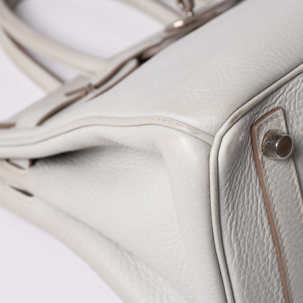 HERMES Birkin 30 Handbag Taurillon Clemence Pearl Gray Silver Hardware □Q Stamp Used 4a001472