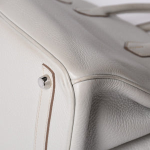 HERMES Birkin 30 Handbag Taurillon Clemence Pearl Gray Silver Hardware □Q Stamp Used 4a001472