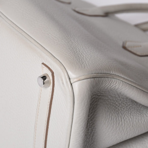 HERMES Birkin 30 Handbag Taurillon Clemence Pearl Gray Silver Hardware □Q Stamp Used 4a001472