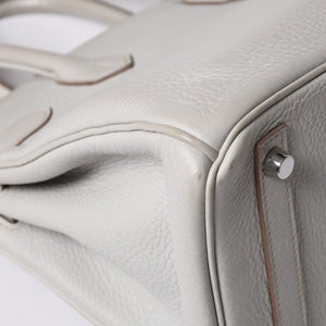 HERMES Birkin 30 Handbag Taurillon Clemence Pearl Gray Silver Hardware □Q Stamp Used 4a001472