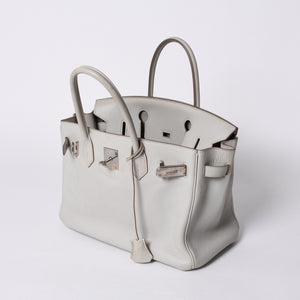 HERMES Birkin 30 Handbag Taurillon Clemence Pearl Gray Silver Hardware □Q Stamp Used 4a001472